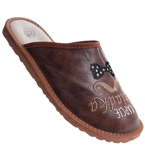Skórzane brązowe kapcie dla dziadka /G9-1 7375 S199/