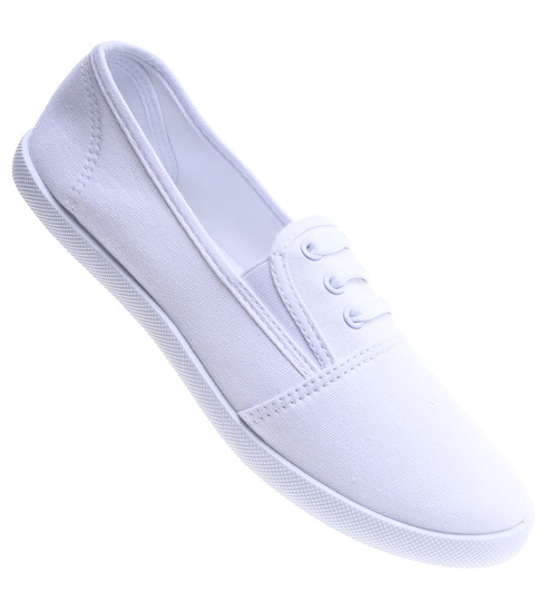 Białe materiałowe tenisówki slip on /E6-214442 T213/