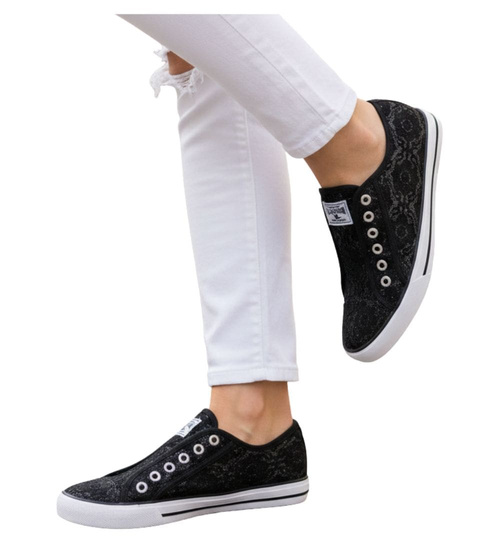 Wsuwane czarne trampki damskie /G3-1 16494 G8-6/