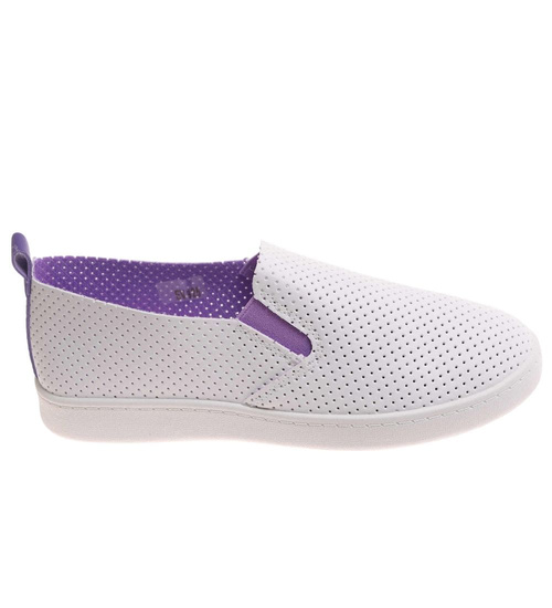 Biało fioletowe damskie tenisówki slip on /G7-2 17939 G137 +L3-2/
