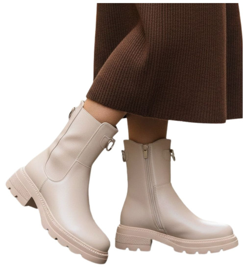 Beżowe wysokie botki damskie sztyblety /L3-3 H2 18566 W18-45/