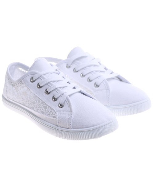 Koronkowe ażurowe białe tenisówki /G12-2 16290 T287/