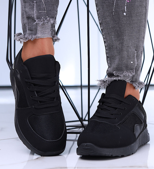 Sznurowane czarne buty sportowe damskie /D5-2 15711 T287/