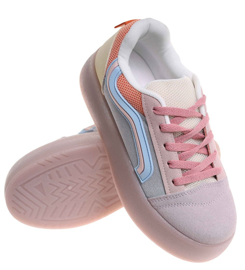 Wiązane trampki damskie na platformie Fioletowe /D4-1 17882 T489/