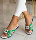 Klapki damskie na płaskim obcasie biało zielone /H2 14343 T005/