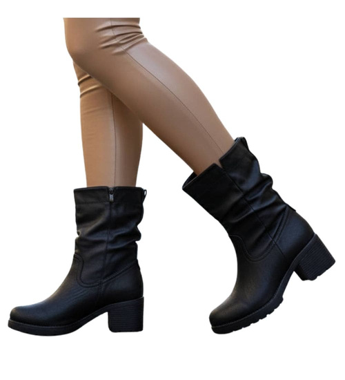 Damskie botki z wysoką cholewką Czarne ost490