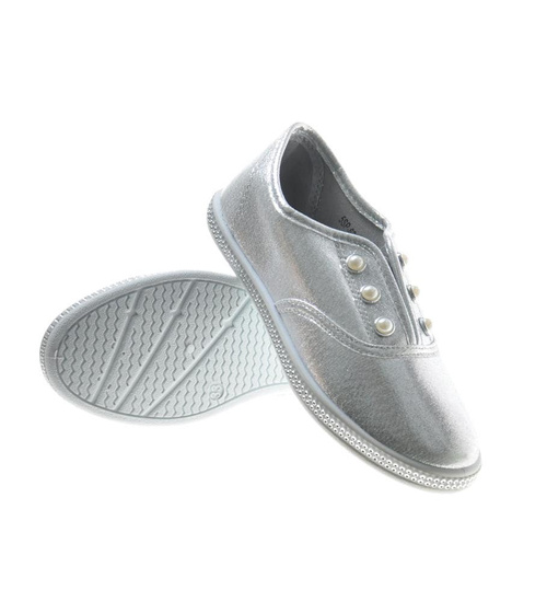 Trampki dziewczęce wsuwane srebrne /A1-1 7637 S101/