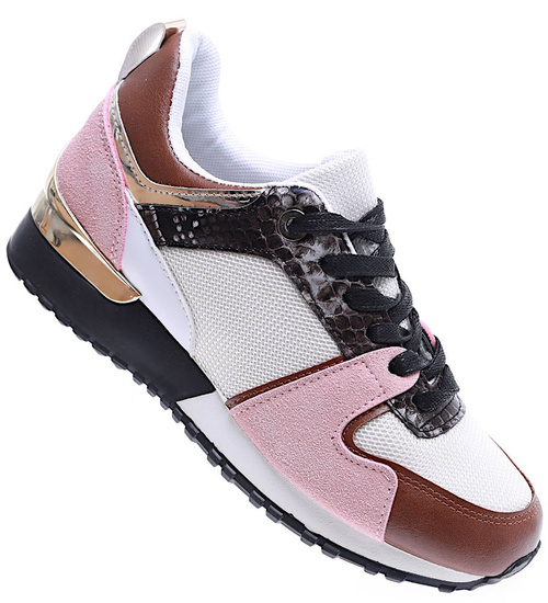 Sznurowane biało różowe buty sportowe /D9-3 15773 T283/