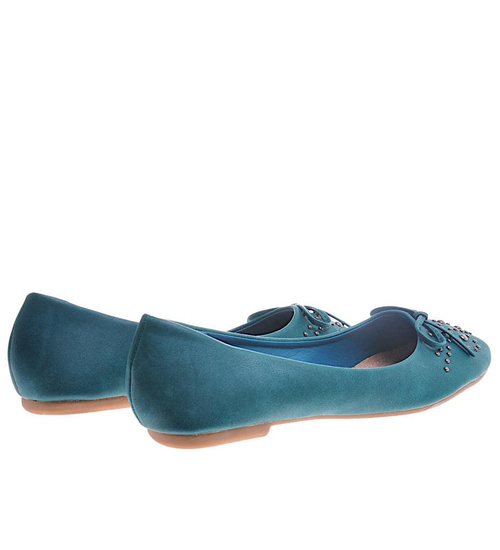 Zielone balerinki damskie z kokardką i dżetami /C7-2 10780 T098/