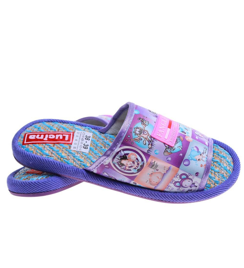 Fioletowe materiałowe kapcie damskie /G11-1 17593 T2-5/