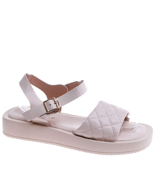 Beżowe sandały damskie na platformie /F4-3 17554 T130/