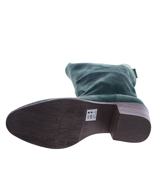 Ażurowe zielone wiosenne kozaki na klocku /G2-2 13528A W493/