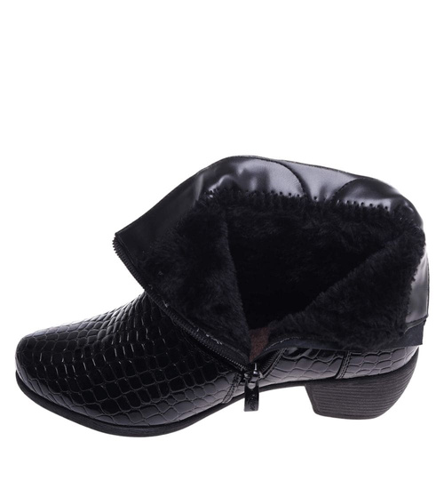 Ocieplane czarne botki na grubym obcasie /A9-3+h2 18268 T2/