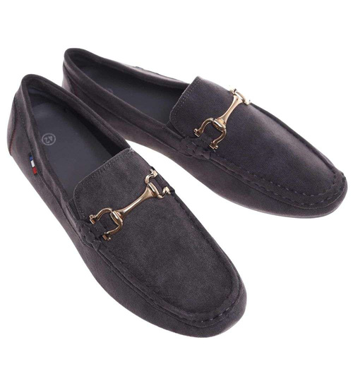 Wsuwane męskie półbuty szare mokasyny /C1-3 18655 T394/