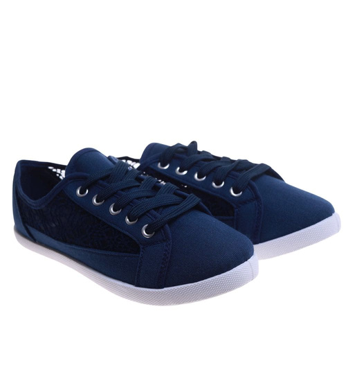 Granatowe ażurowe koronkowe tenisówki /G3-2 17611 T137/