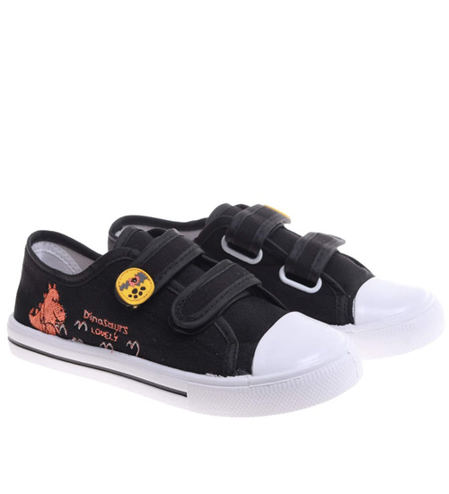 Czarne tenisówki chłopięce na rzepy z dinozaurem /E1-1 16857 T187/