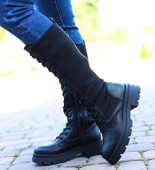 Czarne wysokie trapery glany /C5-2 14960 T6/