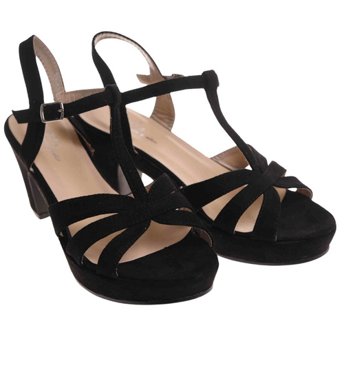 Sandały damskie Czarne sandały na platformie /B4-3 17843 G185/