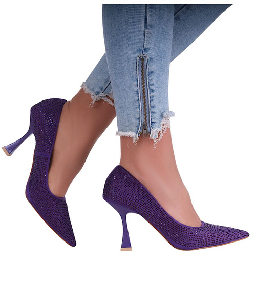 Fioletowe czółenka szpilki z dżetami /A4-3 17206 G121/