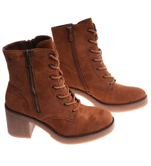 Karmelowe botki trapery na obcasie /F10-1 18231 W395/