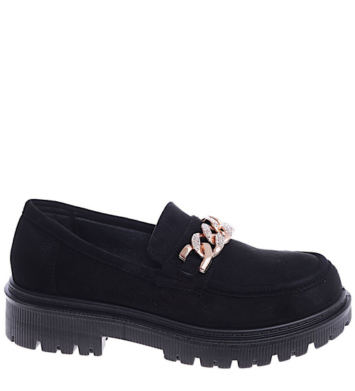 Czarne półbuty loafersy na niskiej platfomie /C7-2 14873 T485/