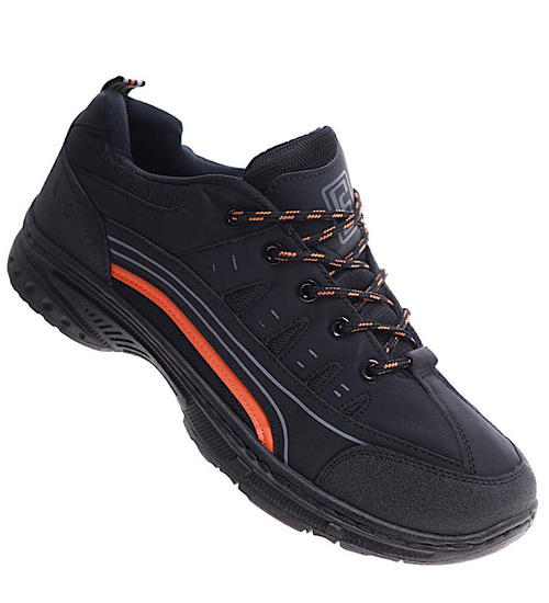 Sznurowane męskie buty trekkingowe Czarne /A8-1 10395 S393/