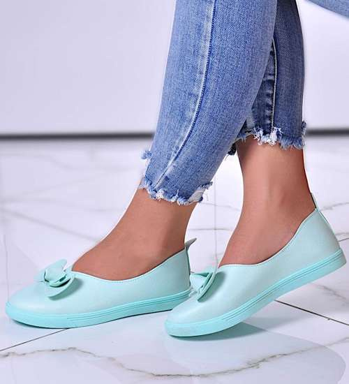 Zielone wkładane trampki slip on z kokardą /G3-2 10838 S190/