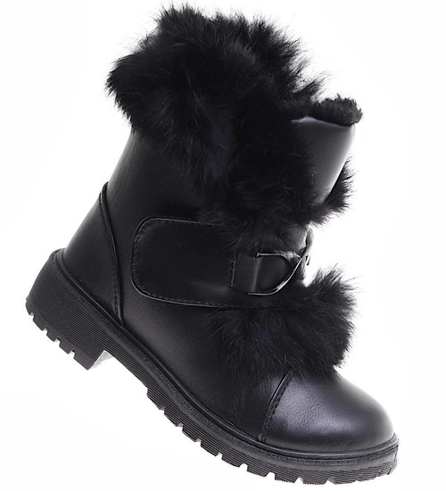 Zimowe czarne dziewczęce botki z futerkiem /B6-2 17106 T394/