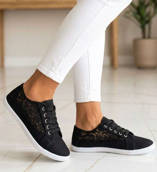 Tenisówki damskie czarne ażurowe koronkowe /H2 17337 T7/