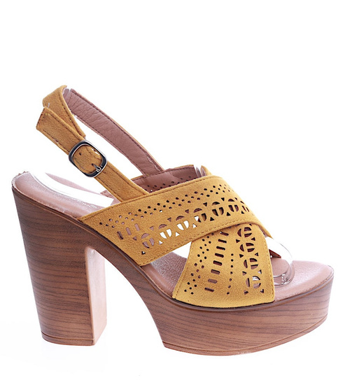 Żółte damskie sandały na obcasie i platformie /D6-1 14118 S292/