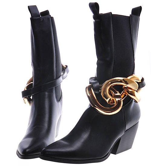 Krótkie kozaki sztyblety z łańcuchem /A3-313045 S396/