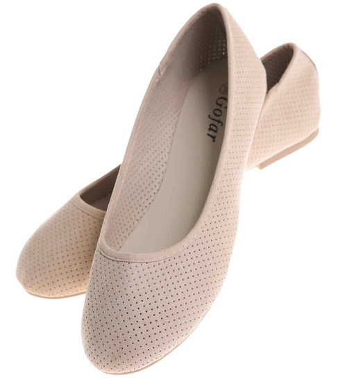 Beżowe ażurowe baleriny damskie /F9-3 17778 182/