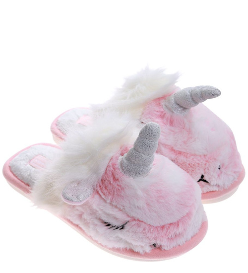 Pluszowe różowe kapcie damskie jednorożce /A4-1 16994 T189/