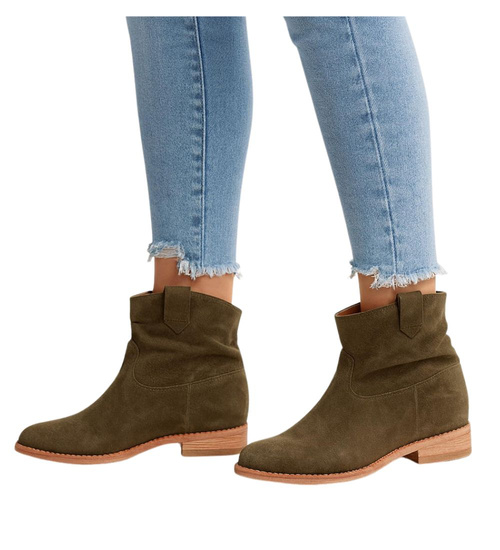 Botki damskie Lekko ocieplone Khaki /G6-2+H2 16899 T184/