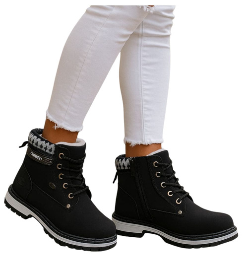 Ocieplane czarne botki trapery dziewczęce /C1-3 18293 T384/