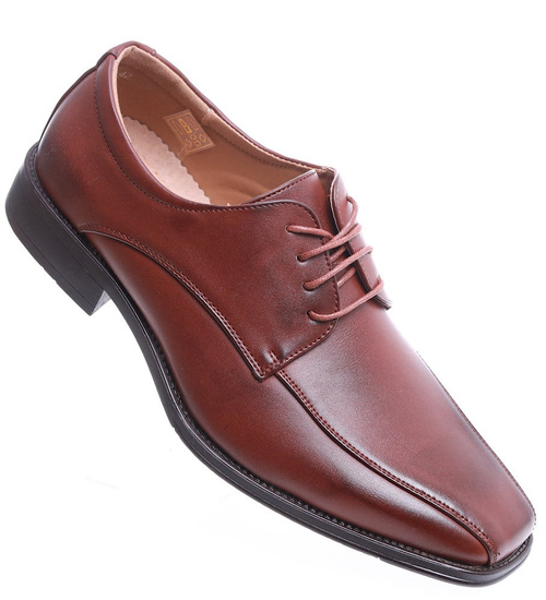 Brązowe sznurowane półbuty męskie /G3-1 15493 T254/