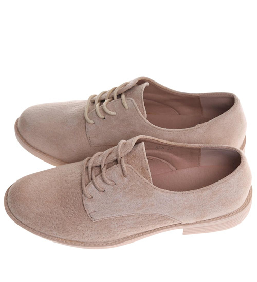 Beżowe baleriny damskie zamszowe oxfordy /J4-2 18621 W177/