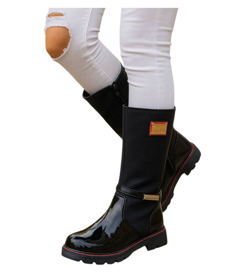 Czarne dziewczęce kozaki z futerkiem /G3-2 18313 T255/