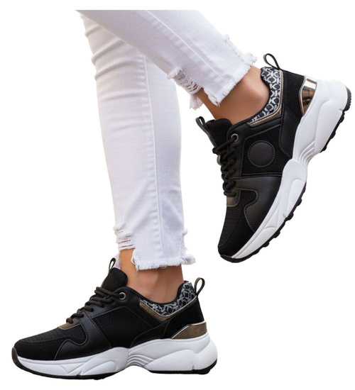 Sznurowane czarne buty sportowe /D7-1 15796 T293/