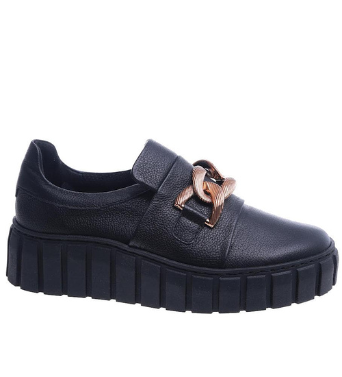 Czarne skórzane damskie trampki creepersy /G2-2 13605 N196/