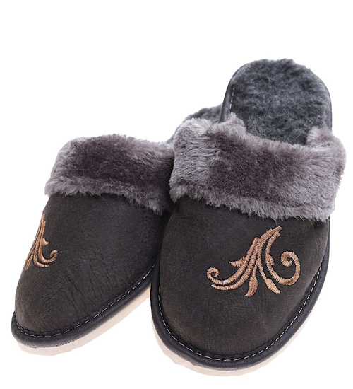 Ocieplane szare kapcie damskie /G8-1 15381 S197/