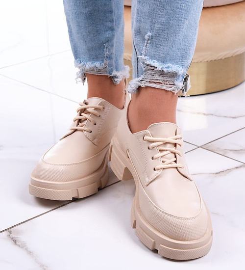 Sznurowane damskie półbuty na platformie Beżowe /F1-3 13234 S434/