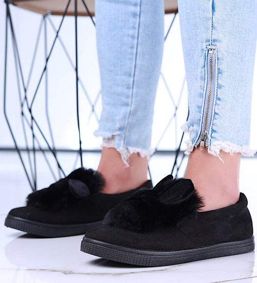 Wsuwane czarne zamszowe trampki z uszami slip on /E1-2 15624 T037/