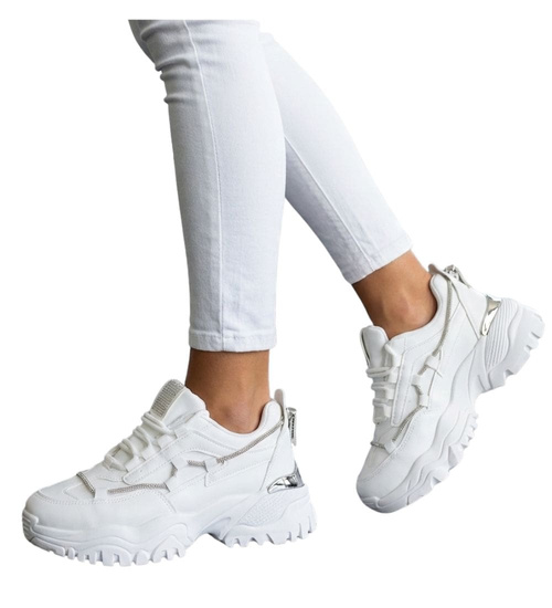 Białe buty sportowe na platformie /G4-3 14617 T620/