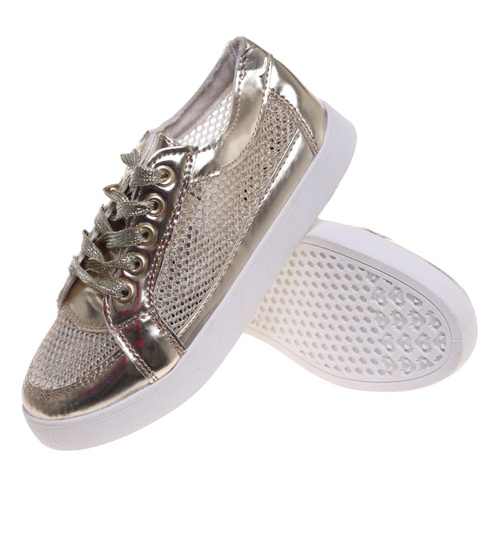 Ażurowe złote trampki damskie ost520