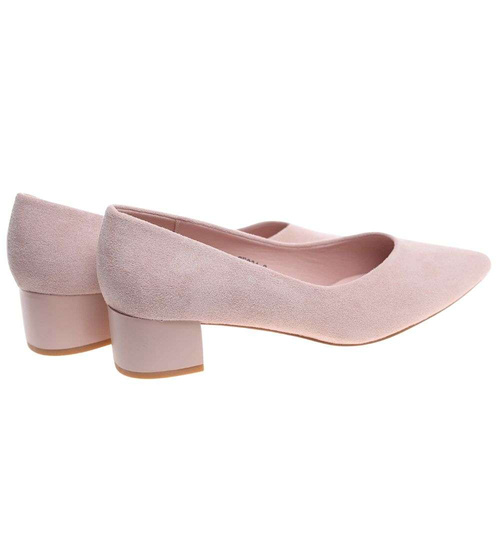 Beżowe czółenka na niskim obcasie Pointy Toe /D5-3 18805 T381/