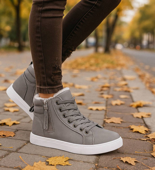 Szare zimowe trampki z futerkiem /C4-1 18428 T319/