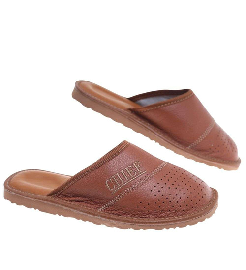 Skórzane kryte klapki domowe Chief brązowe /A2-1 18642 S290/