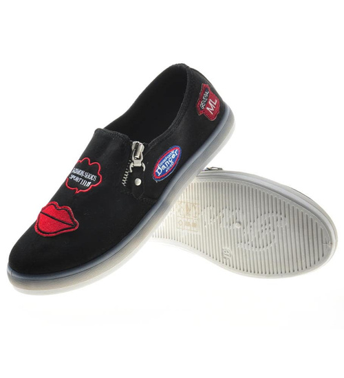 Zamszowe trampki slip on z ustami /E10-3 8422 S192/
