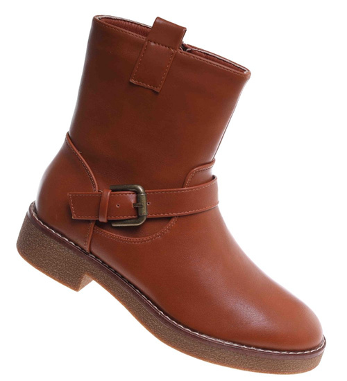 Karmelowe botki damskie z klamerkami /i5-3 h2 18398 W288/
